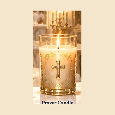 Lit devotional prayer candle